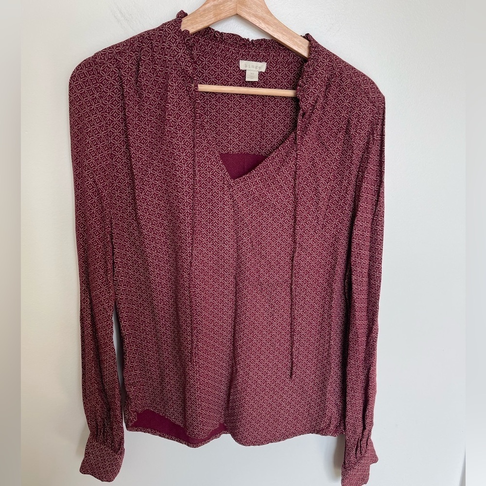 Hinge Split Neck Patterned Blouse Red - image 4